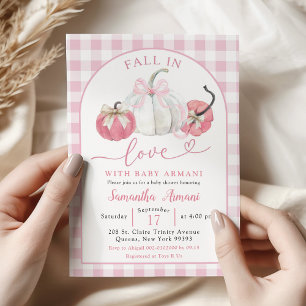 Plaid Pink Preppy Pumpkin Fall in Love Baby Shower Invitation