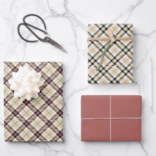 Plaid Pink, Tan and Black Wrapping Paper Sheet