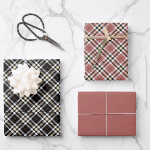 Plaid Pink, Tan and Black Wrapping Paper Sheet