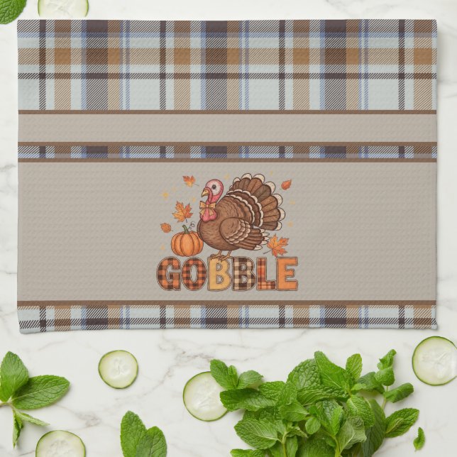 Plaid & Playful – Thanksgiving Turkey  Tea Towel (Folded)