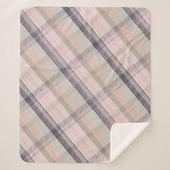 Plaid Plum, Grey, Pink,   Sherpa Blanket (Front)