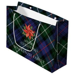 Plaid Poinsettia Floral Rustic Christmas Tartan Large Gift Bag