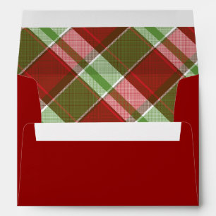 Plaid Poinsettias Red Green Christmas Envelope