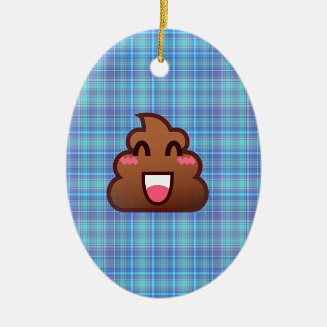 plaid poop emoji ceramic tree decoration (Front)