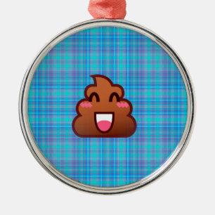 plaid poop emoji metal tree decoration