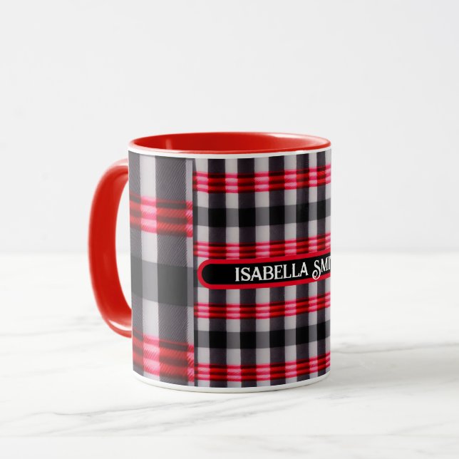Plaid Popular Abstract Red Black Plaid Collection Mug (Front Left)