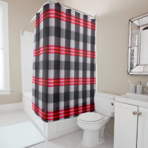 Plaid Popular Abstract Red Black Plaid Collection Shower Curtain
