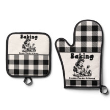Plaid Pot Holder and Mitt Set Retro Baking Humour 