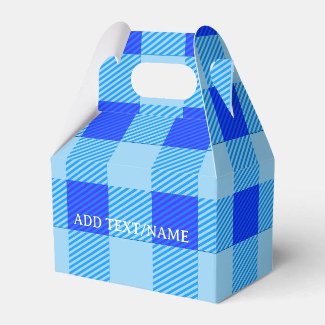 Plaid Print In Blue Custom Favour Box (Front Side)