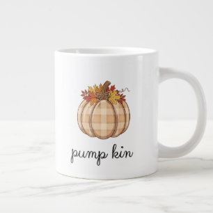 Plaid Pumpkin Autumn Leaves Art Large Coffee Mug