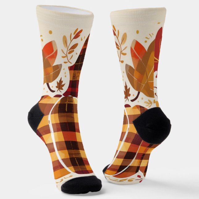 Plaid Pumpkin Blessings Socks (Angled)