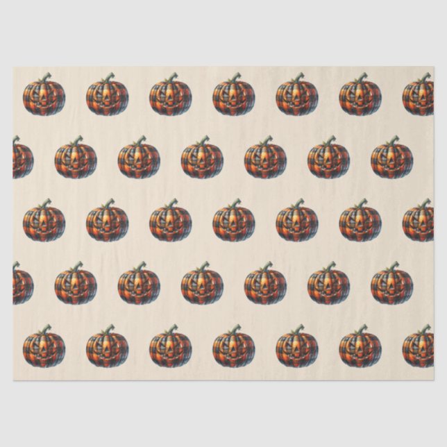 Plaid Pumpkin Halloween Tissue Paper (Front)
