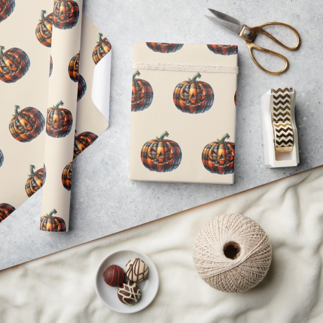 Plaid Pumpkin Halloween Wrapping Paper (Crafts)