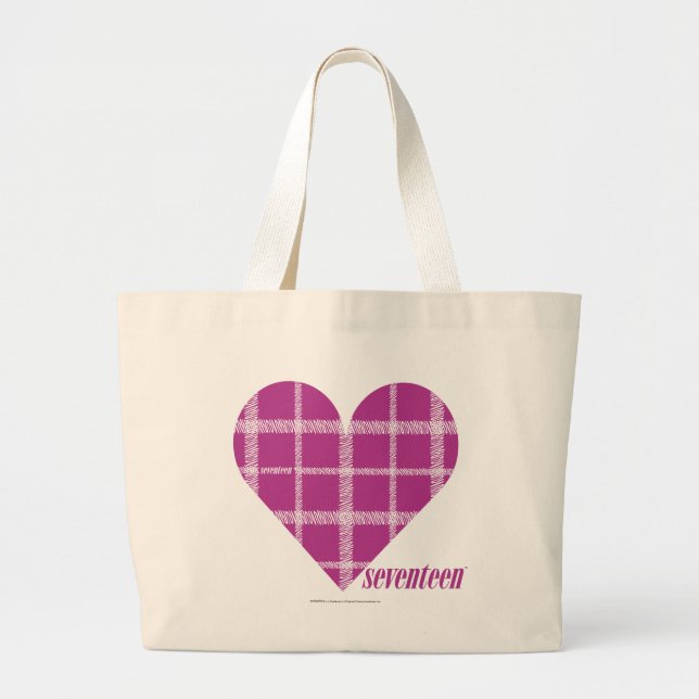 Plaid Purple 2 Large Tote Bag (Front)