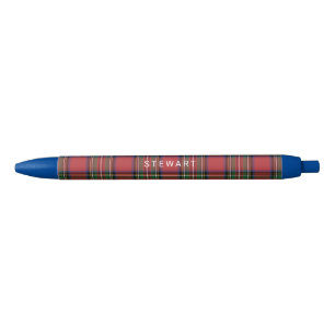 Plaid Red and Green Stewart Tartan Personalised Black Ink Pen