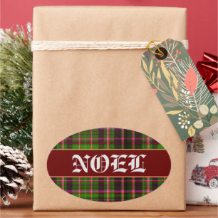 Plaid Red and Green Tarten NOEL Christmas  Oval Sticker