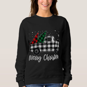 Plaid Red Black Truck Riding Tree Merry Christmas  Sweatshirt