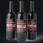 Plaid red Christmas Photo label<br><div class="desc">TRENDY CHRISTMAS GIFT idea: purchase your favourite wine bottles and personalise them with your custom multi photo label! Just add your 3 favourite photos and adjust the text.</div>