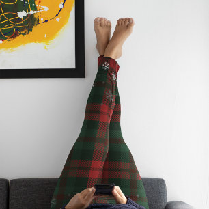 Plaid Red Green Check Snowflakes Pattern Leggings