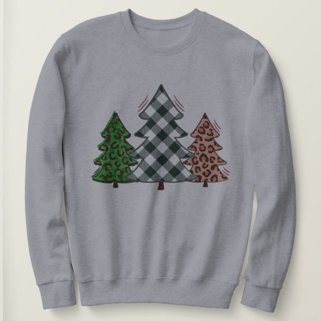  Plaid Red, Green Christmas Trees Hoodie-Design Sweatshirt (Design Front)