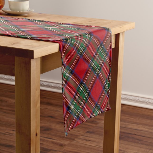 Plaid Red Green Stewart Tartan Medium Table Runner (In Situ)