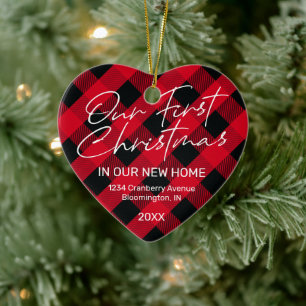 Plaid Red New Home First Christmas Ceramic Tree Decoration