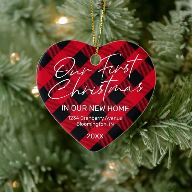 Plaid Red New Home First Christmas Ceramic Tree Decoration (Tree)