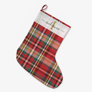 Plaid Red Pattern Rustic Christmas Holidays Large Christmas Stocking