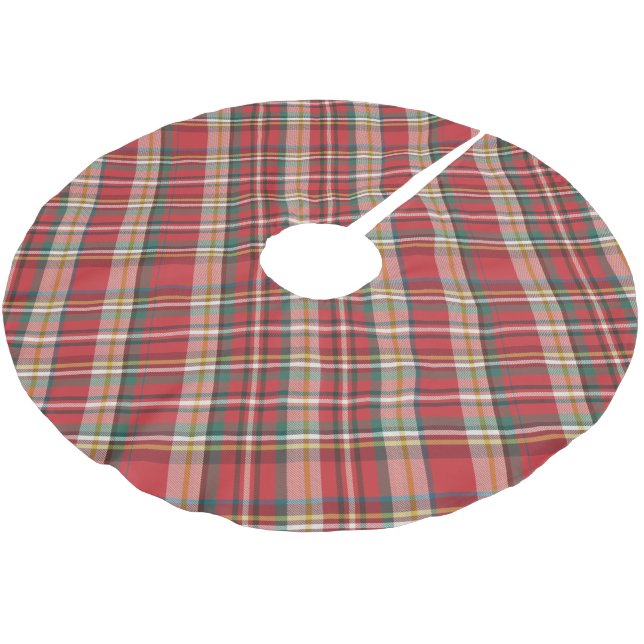 Plaid Red Rustic Christmas Brushed Polyester Tree Skirt (Angled)