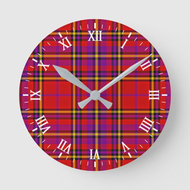 Plaid Red Tartan Swahili Chequered Pattern-54813 Round Clock (Front)