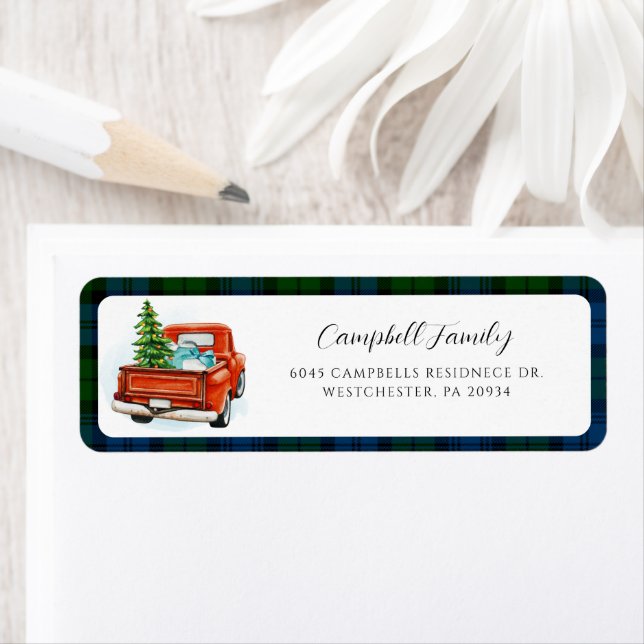 Plaid Red Truck Campbell Tartan Return Address (Insitu)