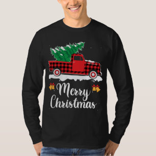 Plaid Red Truck Carrying A Christmas Tree Xmas Fam T-Shirt