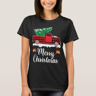 Plaid Red Truck Carrying A Christmas Tree Xmas Fam T-Shirt