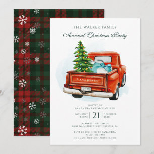 Plaid Red Truck Christmas Family Party Invitation