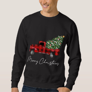 Plaid Red Truck Christmas Merry Christmas Xmas Tre Sweatshirt