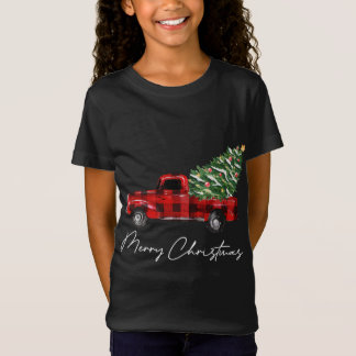 Plaid Red Truck Christmas Merry Christmas Xmas Tre T-Shirt