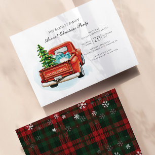 Plaid Red Truck Christmas Party Invitation
