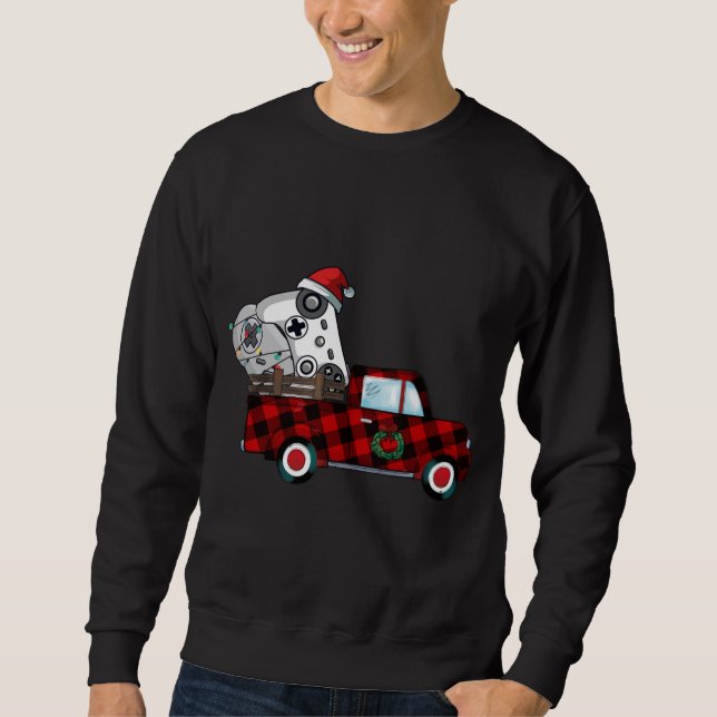 Plaid Red Truck Controller Video Game Christmas Pa Sweatshirt (Front)