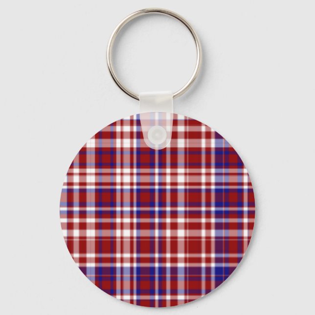 Plaid,Red,White,Blue Coll. 01-KEYCHAIN Key Ring (Front)