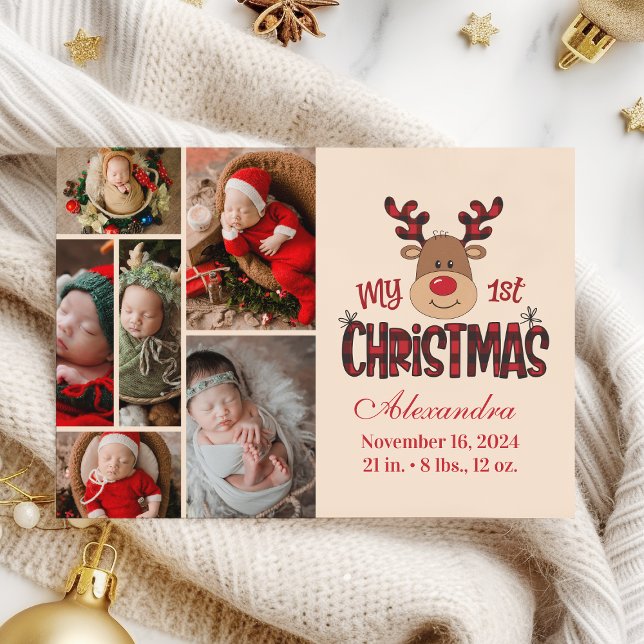 Plaid Reindeer Baby First Christmas 6 Photo  Holiday Card (Creator Uploaded)