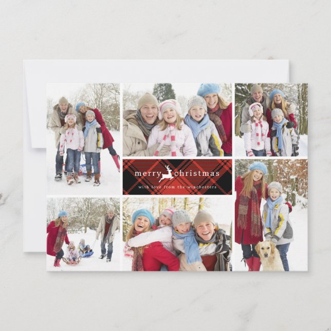 Plaid Reindeer Christmas Collage Holiday Card (Front)