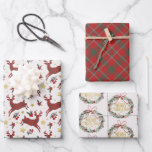 Plaid Reindeer Christmas Wrapping Paper Sheets<br><div class="desc">Wrap your gifts in festive charm with these traditional Christmas wrapping paper sheets featuring a red plaid reindeer,  golden stars,  and holiday greenery. This coordinated set includes three cosy and classic designs,  perfect for family gift exchanges,  teacher presents,  and seasonal styling under the tree.</div>