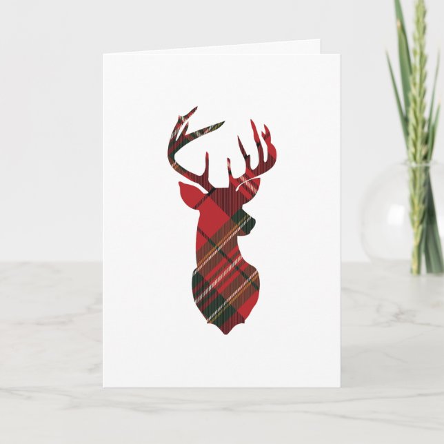 Plaid Reindeer Head Holiday Card (Front)