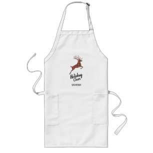 Plaid Reindeer Holiday Cheer Long Apron