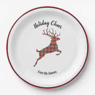 Plaid Reindeer Holiday Cheer Paper Plate