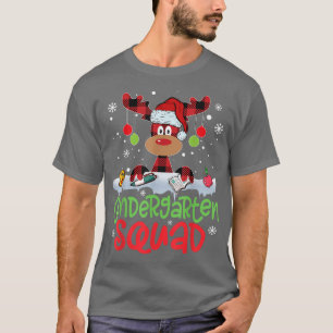 Plaid Reindeer Santa Hat Kindergarten Squad Teache T-Shirt