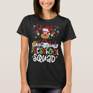 Plaid Reindeer Santa Hat Preschool Squad Teacher C T-Shirt