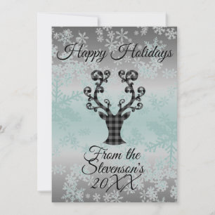 Plaid Reindeer Snowflakes Christmas Personalised Holiday Card