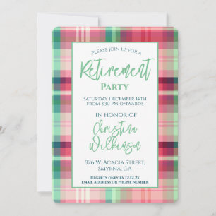 Plaid Retirement Party Pink Green Tartan Invitation