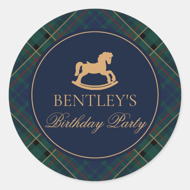 Plaid Rocking Horse Birthday Party Envelope Seal (Front)